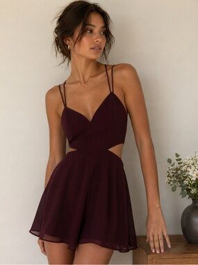 Selfie Leslie Burgundy Cutout Romper